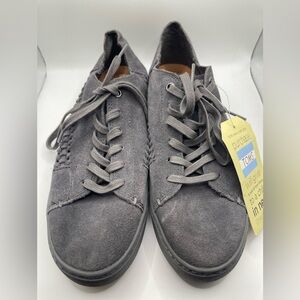 TOMS Suede Gray LACE UP Casual Sneakers Shoes Light-Weight Women's Size 7.5 NEW